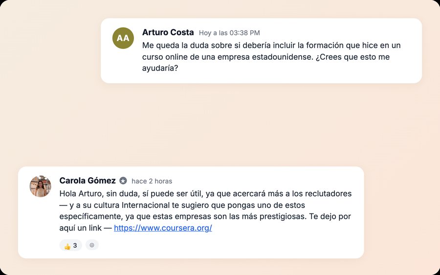 Respuesta de Carola a una alumna en la comunidad