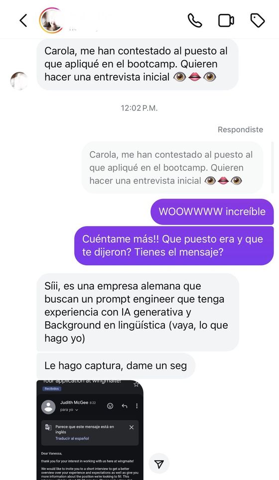 Entrevista u oferta conseguida por un alumno de Talma Academy