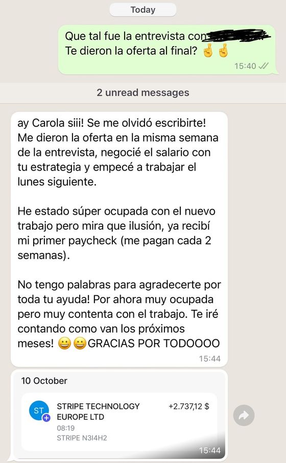 Entrevista u oferta conseguida por un alumno de Talma Academy